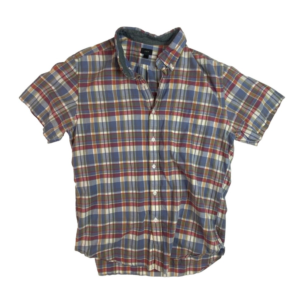J Crew Shirt Men Sz L Green Plaid Button Up CasualRed Blue White Yellow